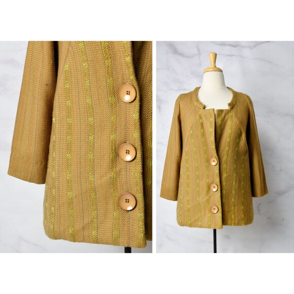 Vintage Camel Jacket Size Large - XL Textural Woven Spring Minimalist Coat - Picture 1 of 9
